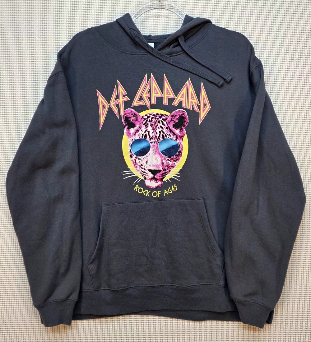 Def Leppard Rock of Ages Hoodie Charcoal Gray Leopard Graphic Band Sweatshirt XL